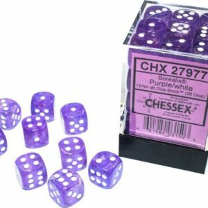 d6 Cube 12mm Borealis Luminary Purple with White