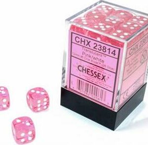 Translucent 12mm D6 Pink/white Dice Block™ (36 dice)