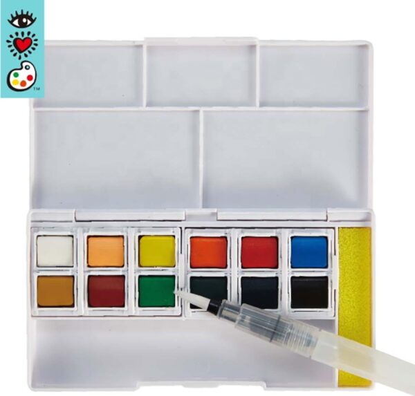 iHeart Art 12 Watercolors Water Brush Pen In Compact Travel Case