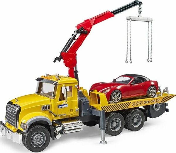 MACK Granite tow truck with BRUDER Roadster