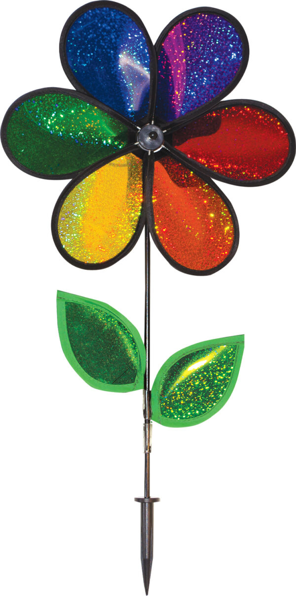 12" Rainbow Sparkle Flower with Leaves