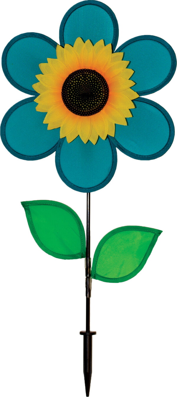 12" Teal Sunflower with Leaves