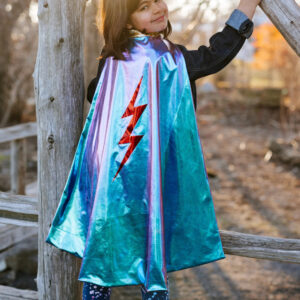 Reversible Blue Lightning Holographic Cape (Size 5-6)