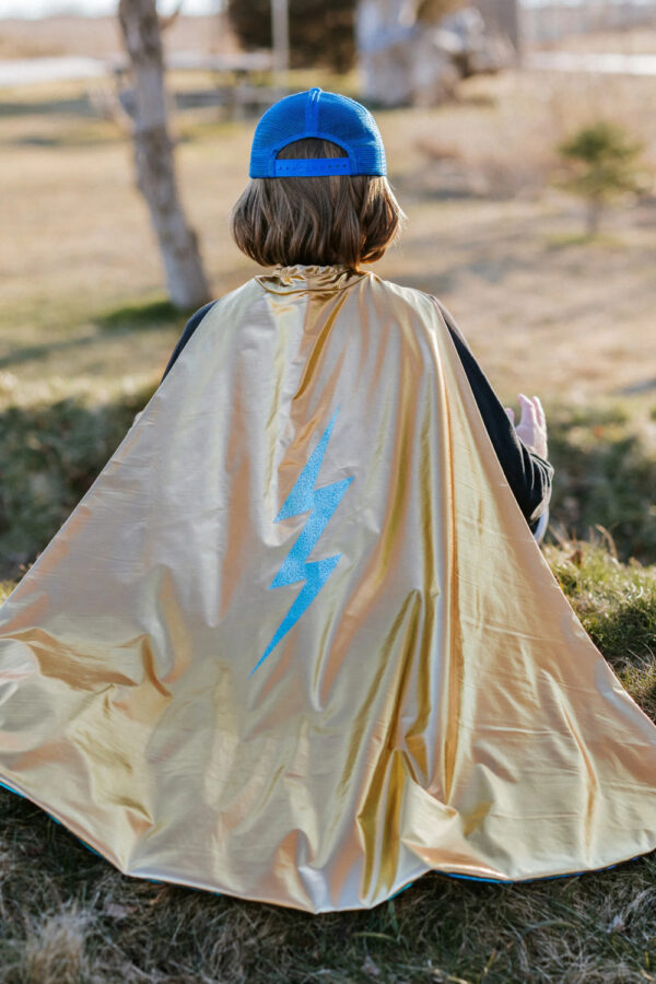 Reversible Blue Lightning Holographic Cape (Size 5-6)