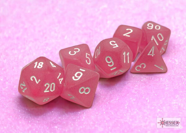 Frosted Pink/white Polyhedral 7-Dice Set