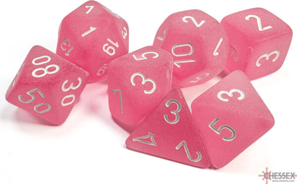 Frosted Pink/white Polyhedral 7-Dice Set