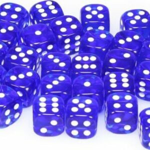 d6 Cube 12mm Translucent Blue with White