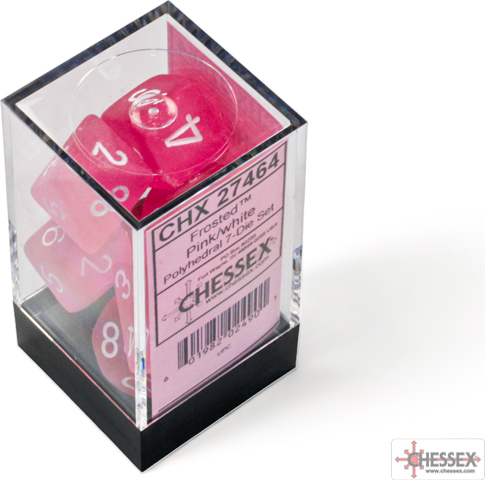 Frosted Pink/white Polyhedral 7-Dice Set