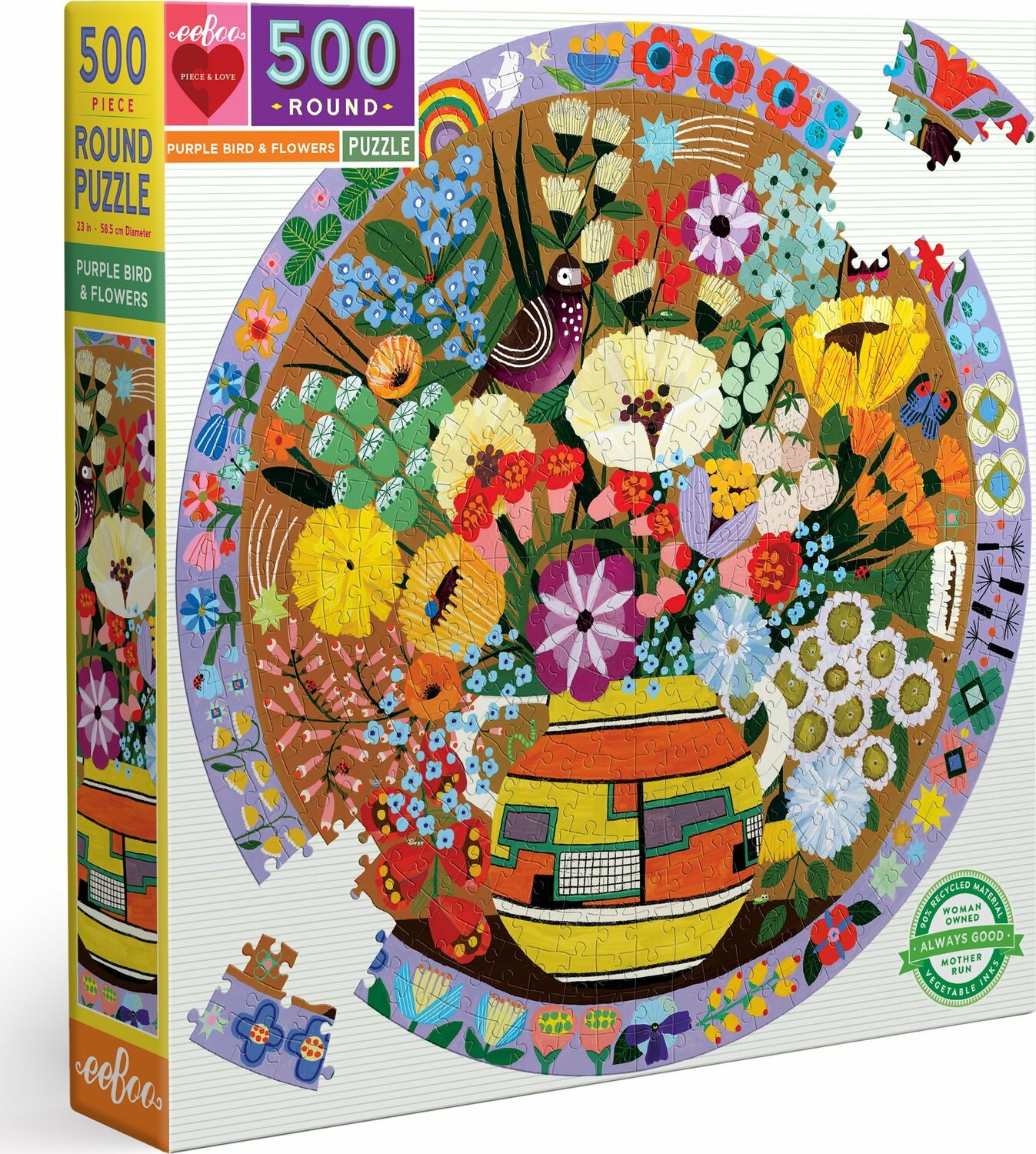 Purple Bird And Flowers 500 Piece Puzzle