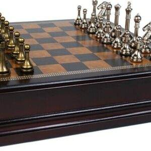 Metal Chessmen With Deluxe Wood Chess Board and Storage